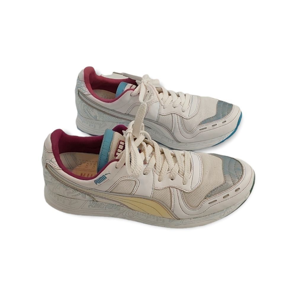 PUMA RS 100 Women’s Vintage Size 8.5 Vintage White Blue Computer Sneakers Shoes